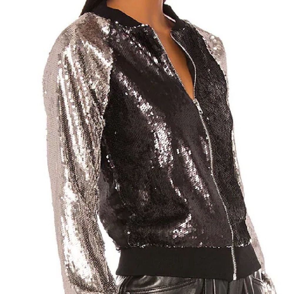 Superdown Black and Silver Sequin Bomber Jacket